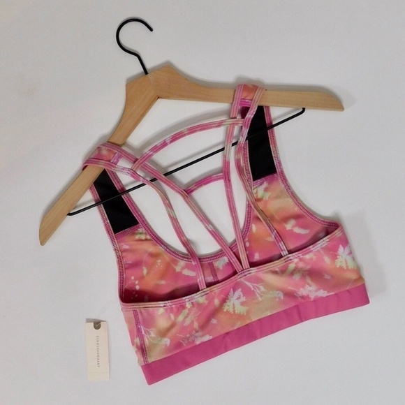 NWT!! Anthropologie DAILY PRACTICE Sofia Pink Floral Sports Bra Strappy Medium - Picture 8 of 13